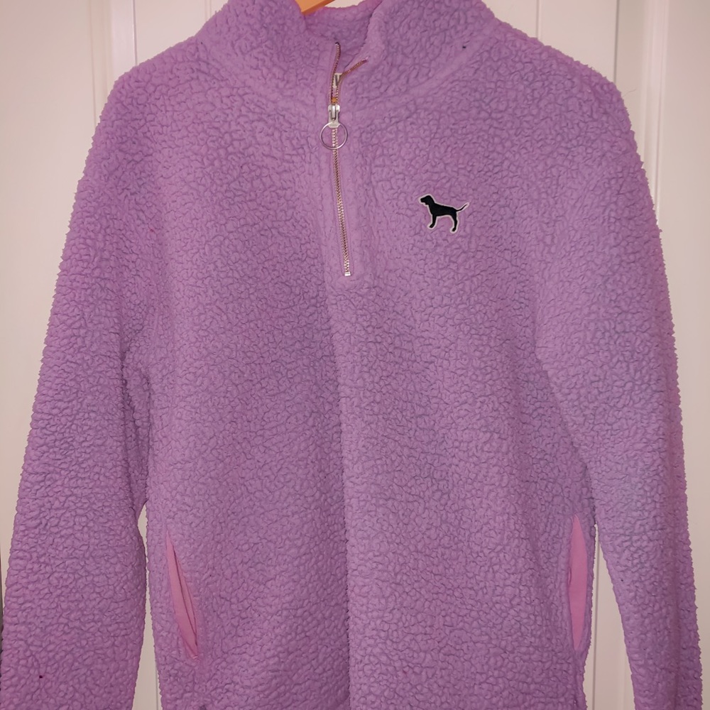 PINK, Purple, Sherpa half-zip jacket, with pockets